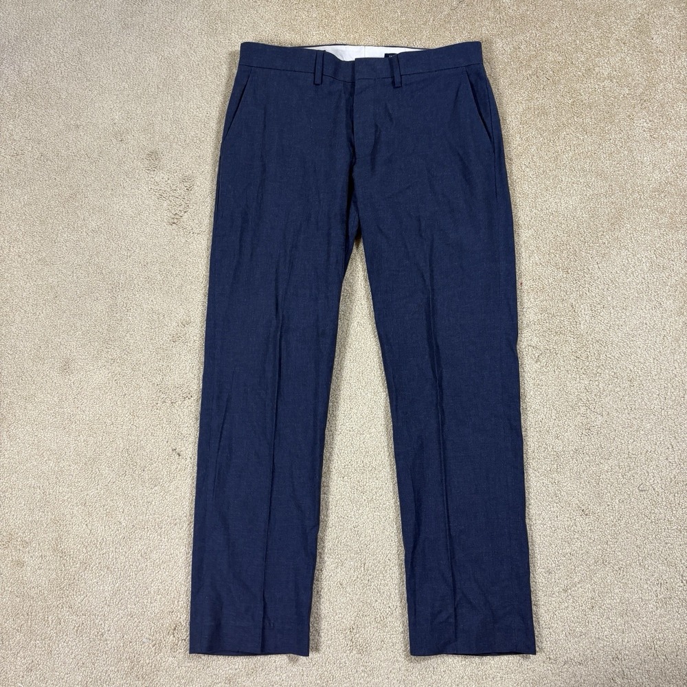 J Crew Thompson Bedford Pants Mens 32x30 Blue Cotton Tapered L0561 Dress Work